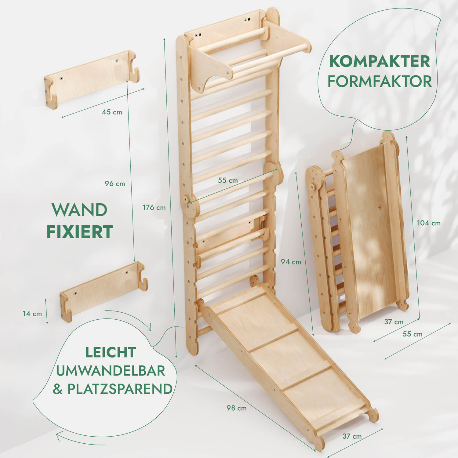 Schwedische Wand + Slide & 3-in-1 Gym Set – Indoor Kletterset für Kinder