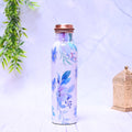Kupferflasche mit blauem Blumenmotiv 1000 ml – Elegante Trinkflasche aus reinem Kupfer