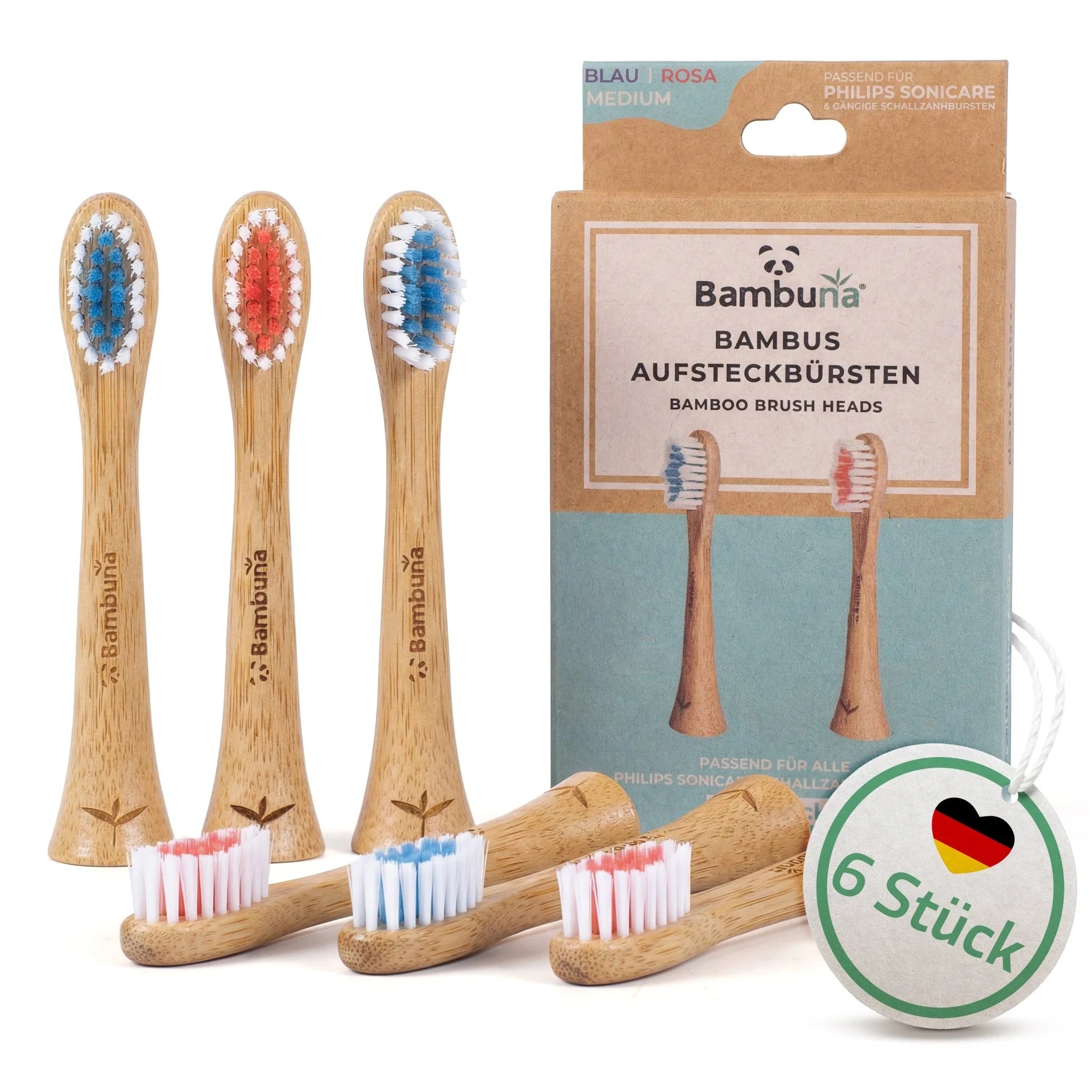 Bambus Aufsteckbürsten für Philips Sonicare 6er Set – nachhaltig | Bambuna