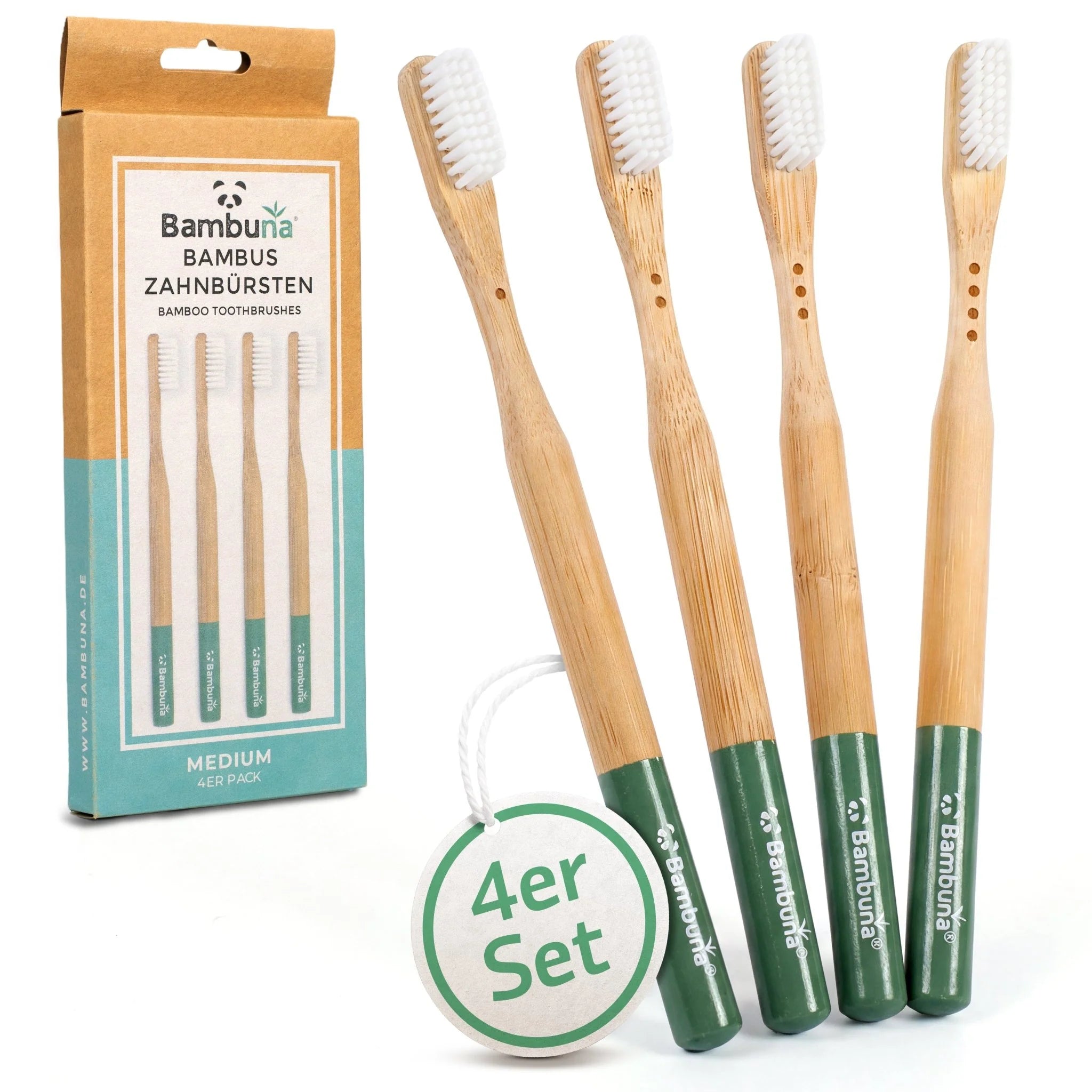 Bambus Zahnbürsten 4er Set – Nachhaltig, plastikfrei & vegan | Bambuna