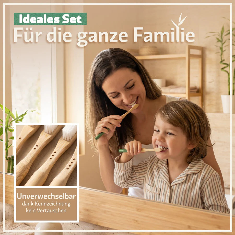Bambus Zahnbürsten 4er Set – Nachhaltig, plastikfrei & vegan | Bambuna