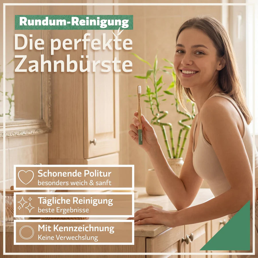 Bambus Zahnbürsten 4er Set – Nachhaltig, plastikfrei & vegan | Bambuna