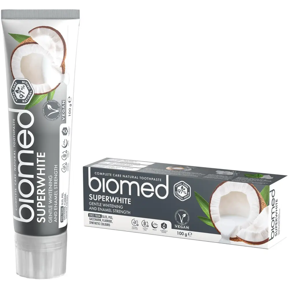 BIOMED Superwhite – Natürliche Whitening-Zahncreme für sensible Zähne (100 g) - Egészség és szépségápolás -> Testápolás