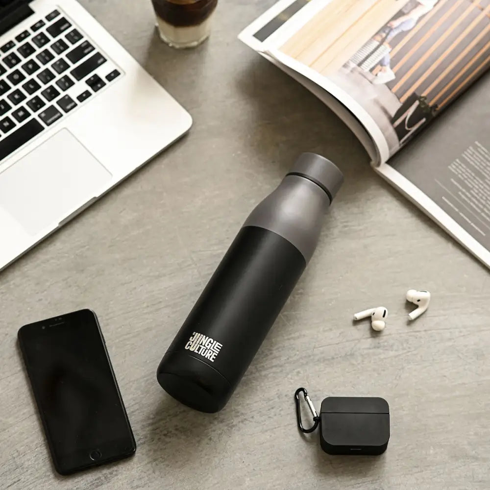 Edelstahl-Trinkflasche – Weiß/Grau 650 ml - Schwarz - Water bottle