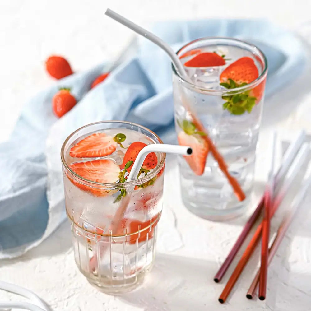 Edelstahl Trinkhalm-Set mit Jute-Etui (8 Stk.) - Reusable Straws