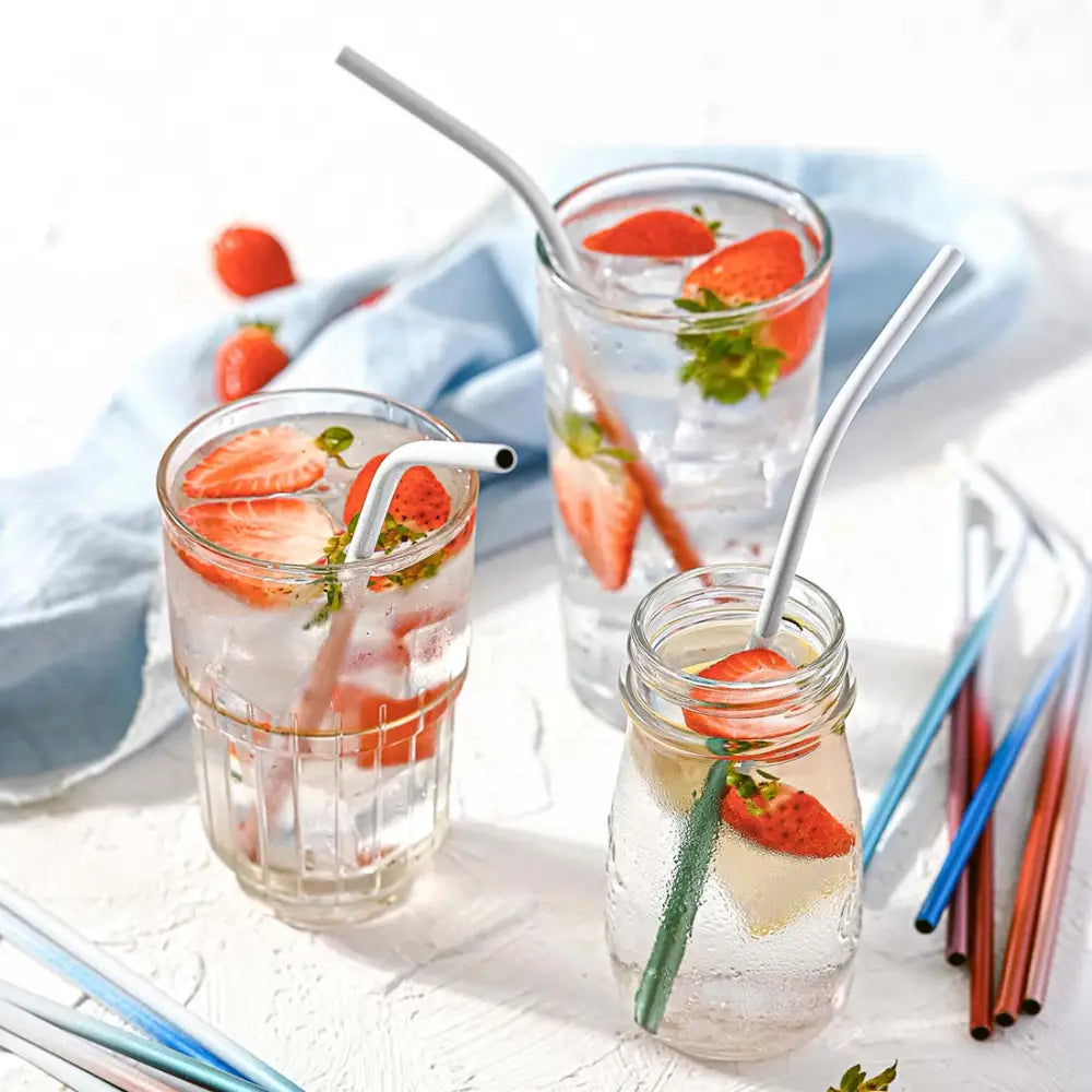 Edelstahl Trinkhalm-Set mit Jute-Etui (8 Stk.) - Reusable Straws