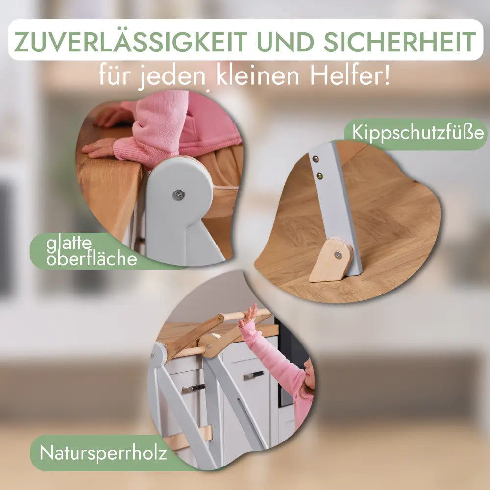 Holz Lernleiter Montessori: Hocker für Kinder - Grau - n/a