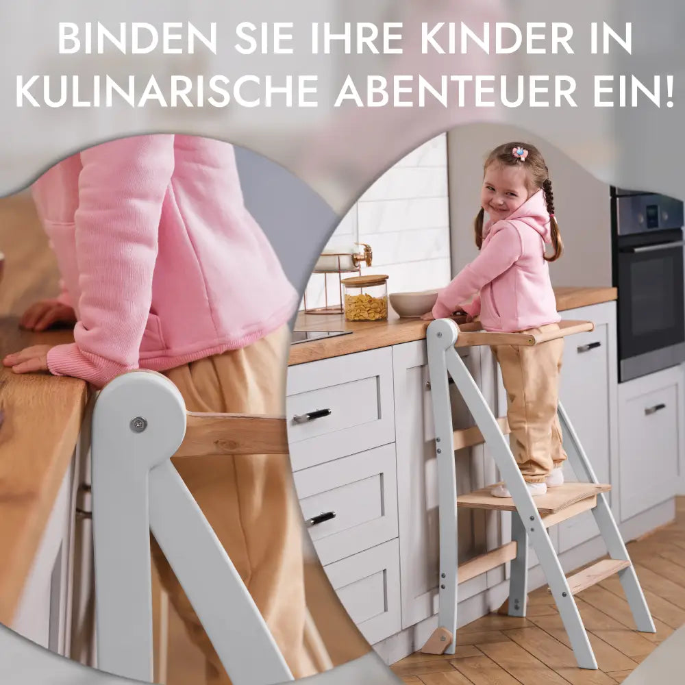 Holz Lernleiter Montessori: Hocker für Kinder - Grau - n/a