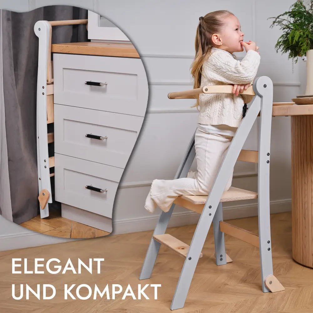 Holz Lernleiter Montessori: Hocker für Kinder - Grau - n/a