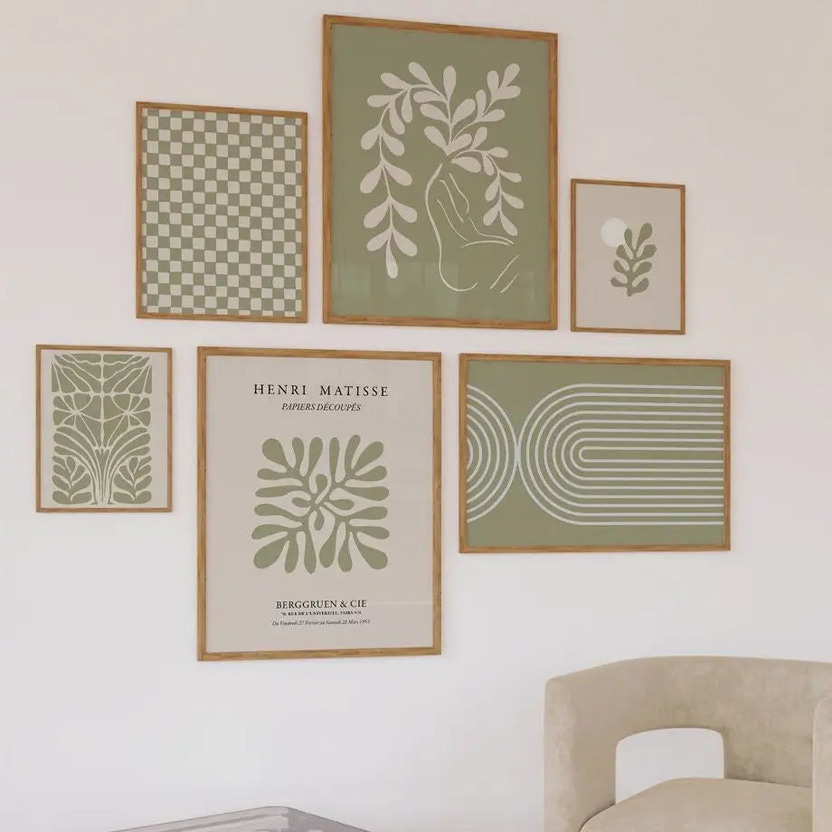 Poster Boho Abstrakt Berggrün – Wandbild auf Leinwand mit harmonischen Grüntönen - n/a