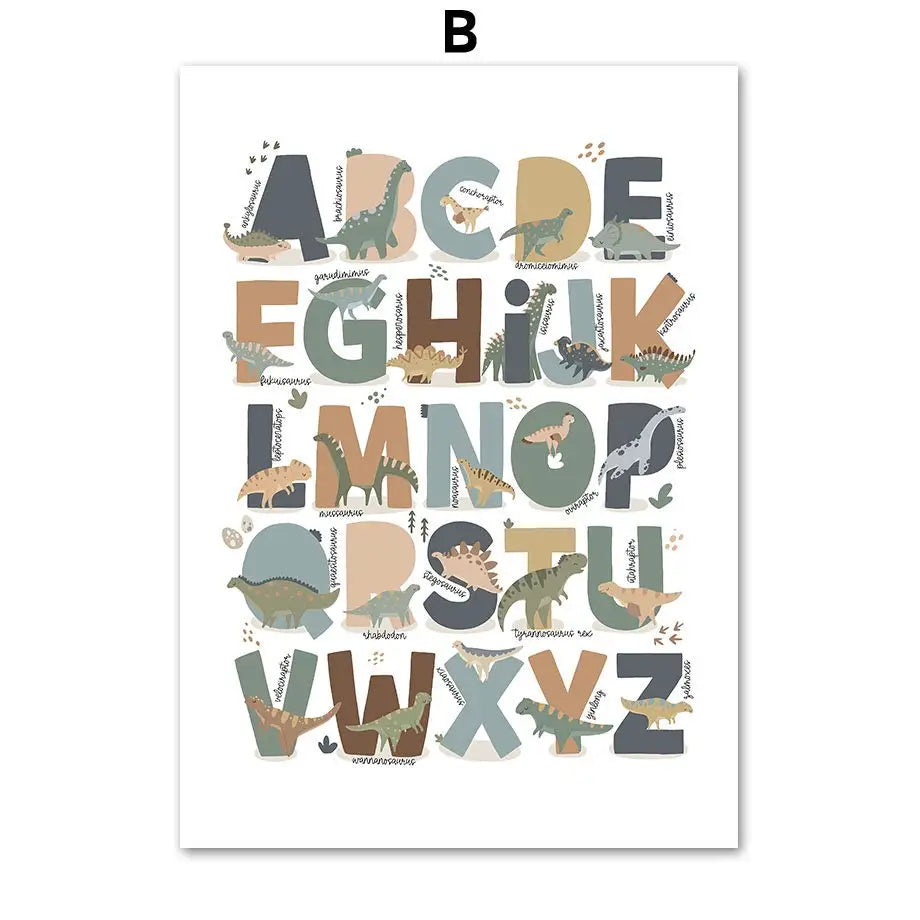 Poster Kinderzimmer - Dinosaurier-Alphabet - 50 x 70 cm / B - n/a
