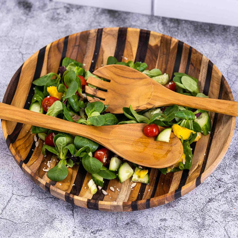 Salatbesteck aus recyceltem Teakholz - Handgefertigt & nachhaltig - Spoon and fork